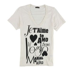 dirty violet Womens Je T'aime Graphic T-Shirt, Off-White, NWT